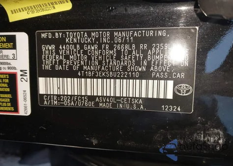 2011 Toyota Camry Se z USA, uszkodzony, nr VIN 4T1BF3EK5BU222110